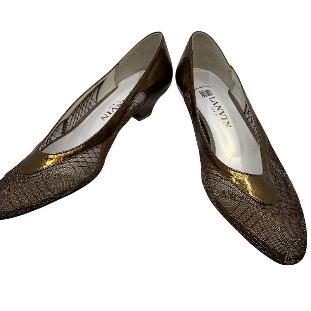 Lanvin Pointed Toe Kitten Heel Bronze Metallic Mesh Pump